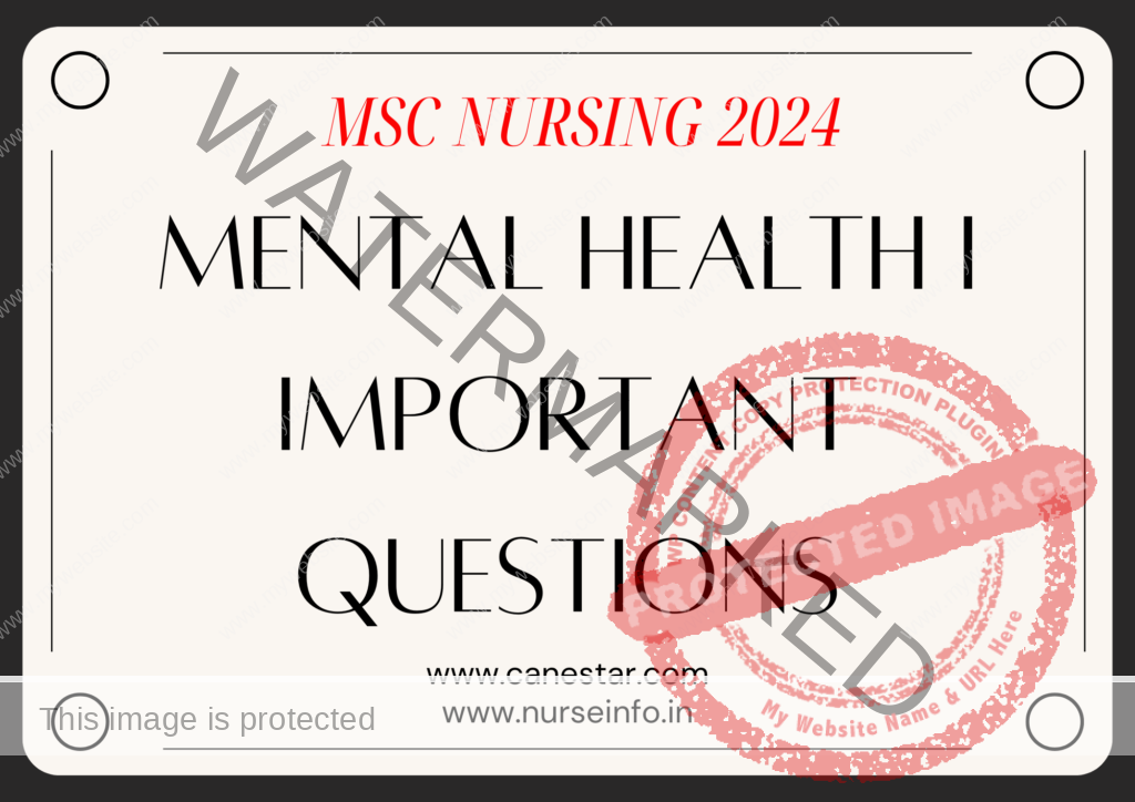 ﻿ MENTAL HEALTH NURSING – I IMPORTANT QUESTIONS FOR MSC NURSING 2024