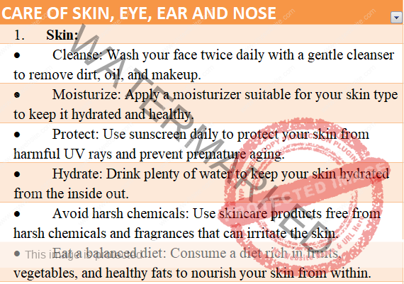 CARE OF SKIN-BATH, EYE CARE, EAR CARE AND CARE OF NOSE.