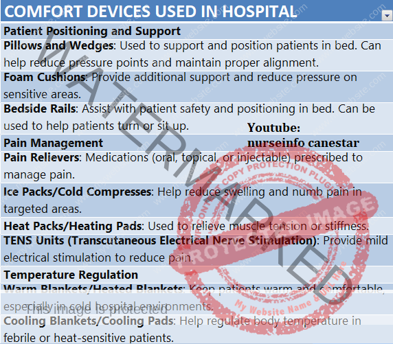 comfort devices used in hospital